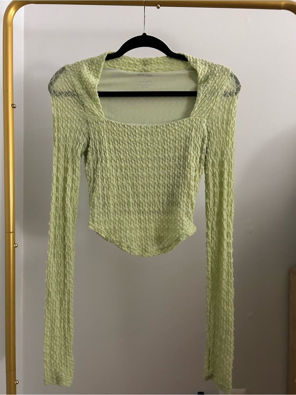 REORIA Green Textured Square Neck Y2K Crop Top S